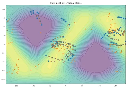 a map of Europa with stress magnitudes labeled.